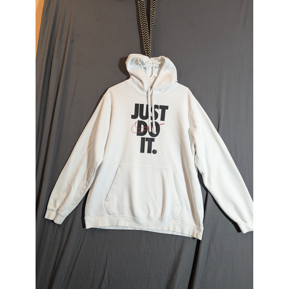 Nike Men Just Do It White Graphic Hoodie Sweatshirt Size XL